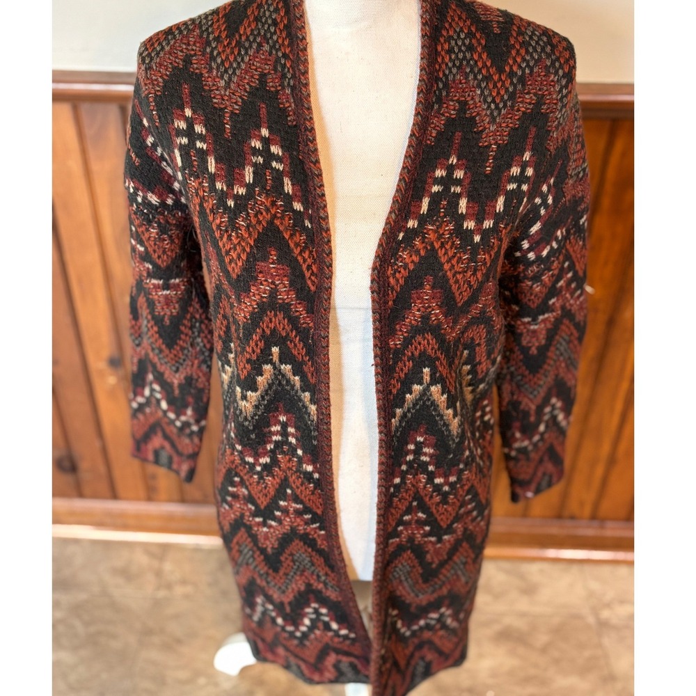 Lucky Brand‎ Womens Wool Blend Aztec Southwestern Open Front Cardigan Sweater XS